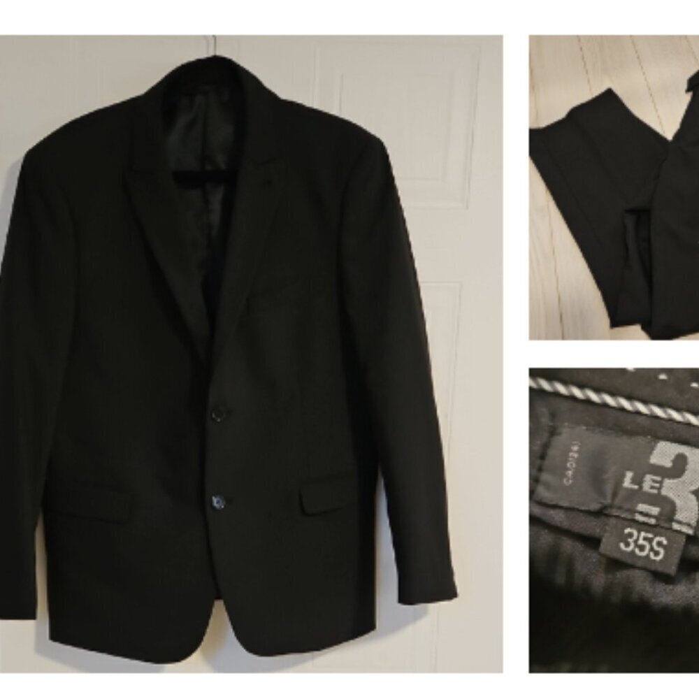 Simons Mens medium 2 Piece Slim Cut Tuxedo Suit  Pants & Jacket blazer Black